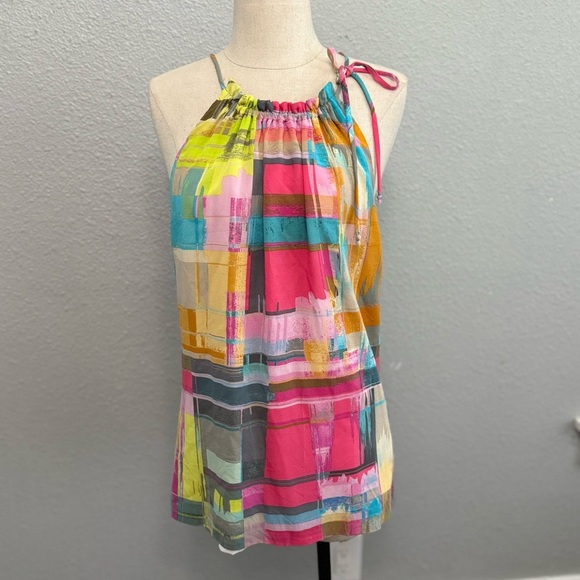 Trina Turk Multicolor Silk Blouse Size Medium Bright Colors - Picture 1 of 5